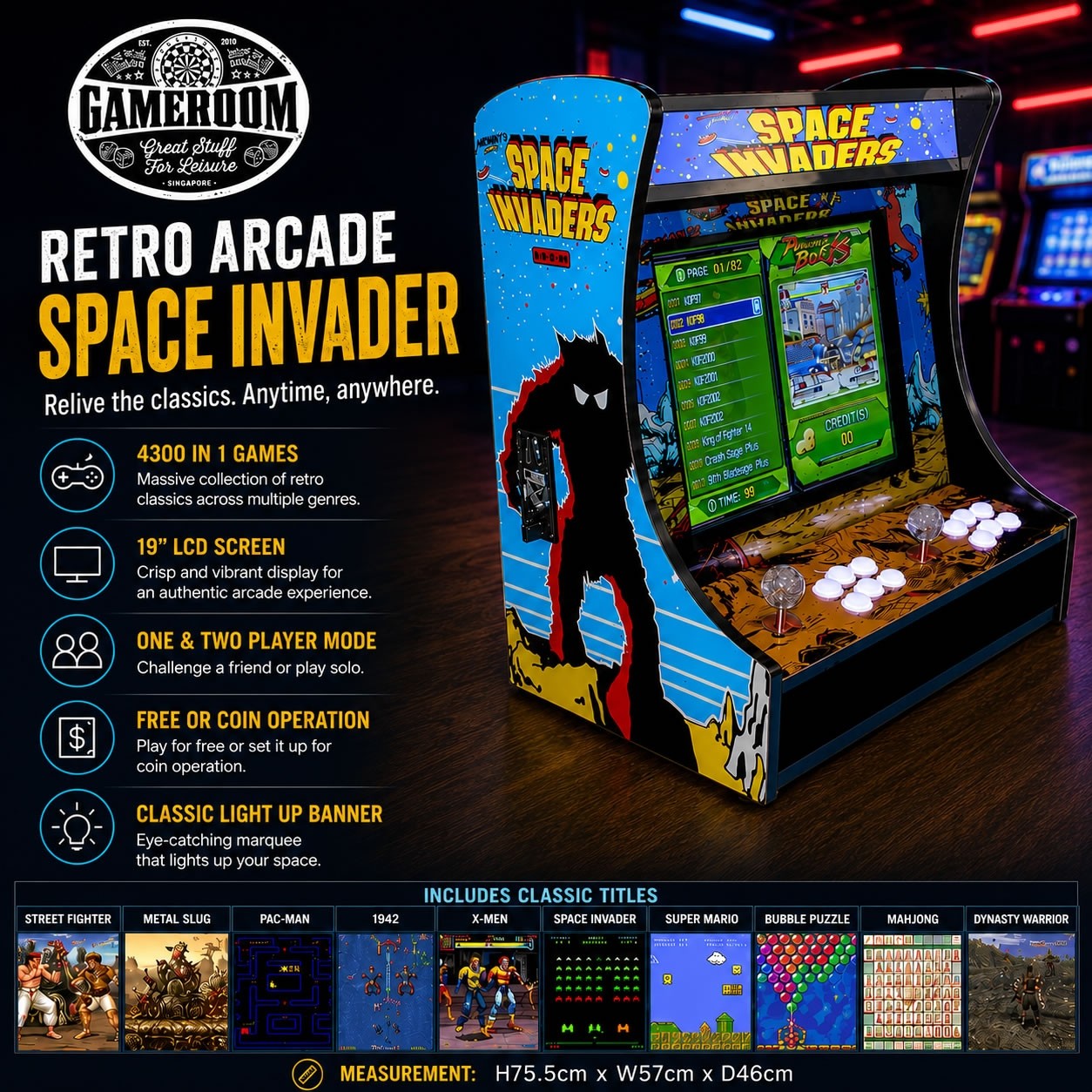 Bartop Mini Arcade Machine (Space Invader Design) 4300 games in 1