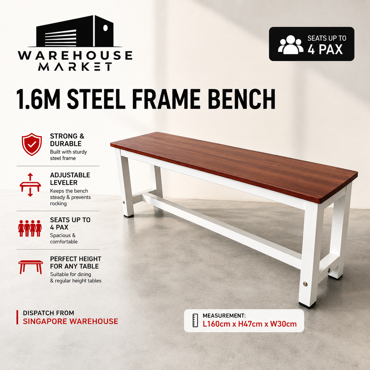 6ft Fusion Bench (White Frame)