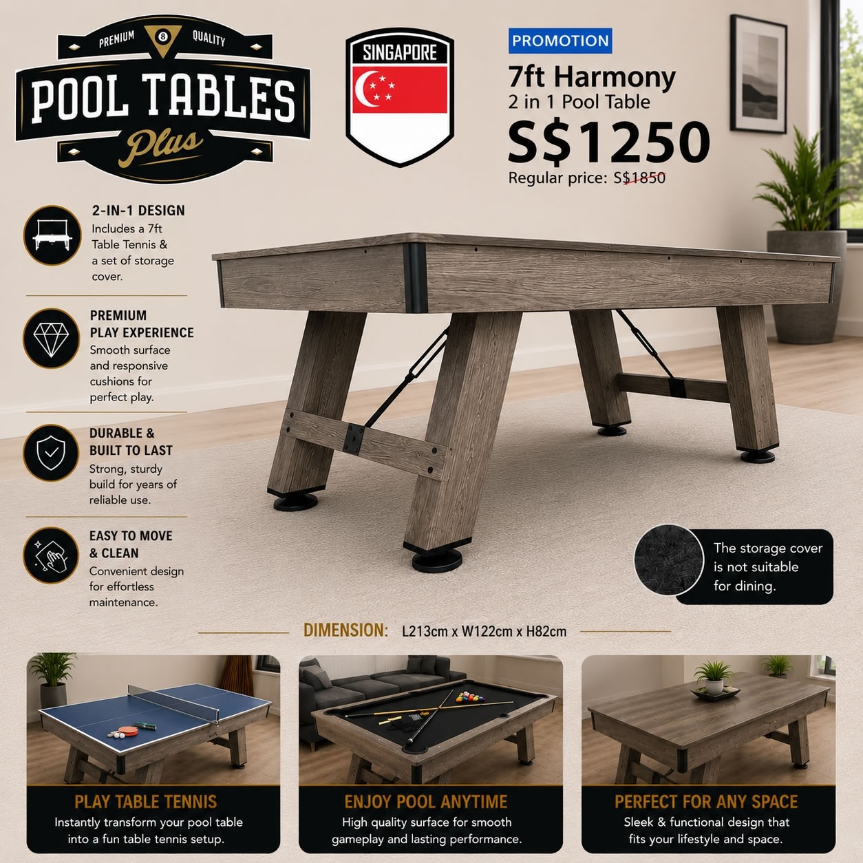 7ft Harmony 2 in 1 Pool Table - Billiard / Pool Table - Our Products ...
