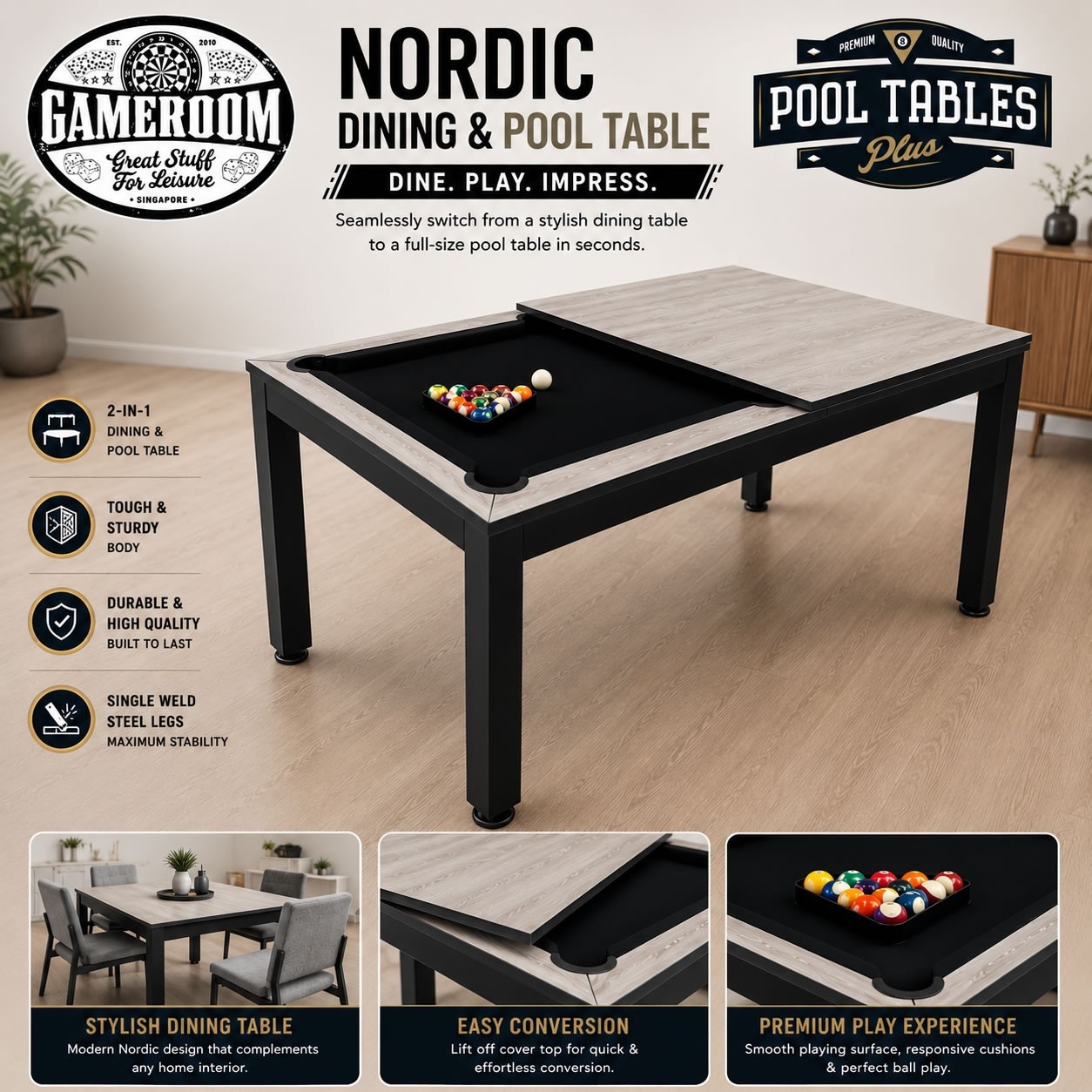 6ft Nordic Dining & Pool Table