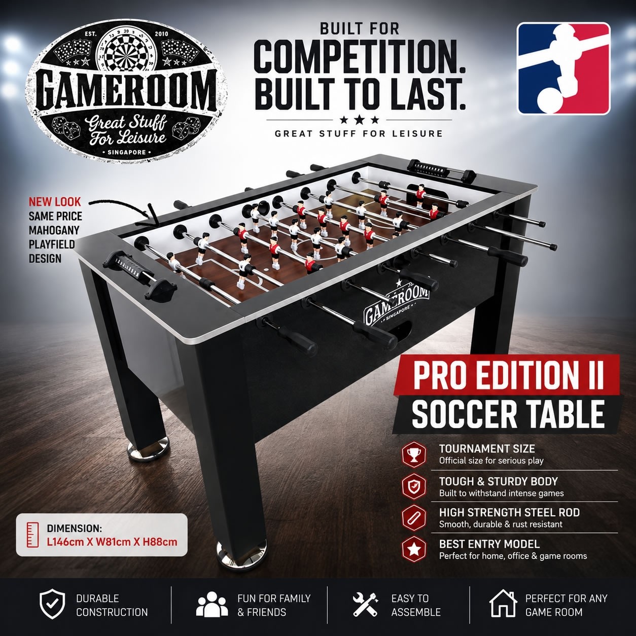 5ft Pro Edition II Soccer Table (New Mahogany Play Field Design!)
