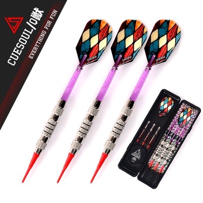 CueSoul 3pcs Soft Tip Dart Set (Red Tip, Purple Shaft)