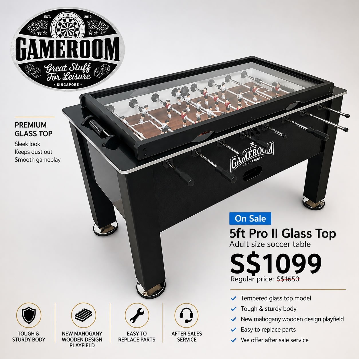 5ft Pro Edition Glass Top Soccer Table