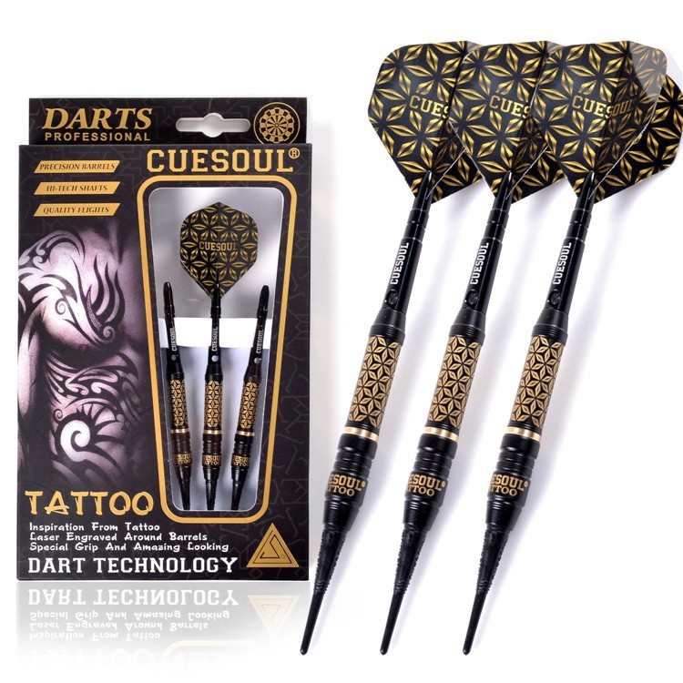 CueSoul 3pcs Soft Tip Dart Set (Gold /Tattoo)