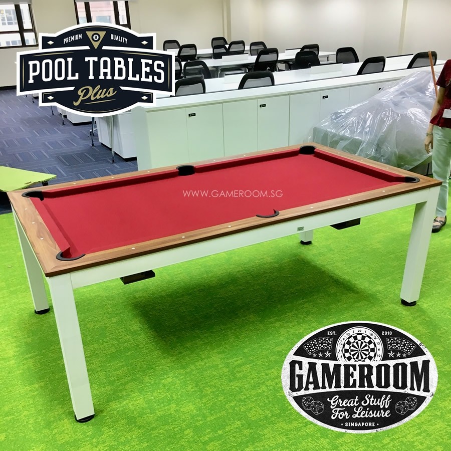 7ft Fushion Dining Pool Table (White Frame & Red Table Cloth)