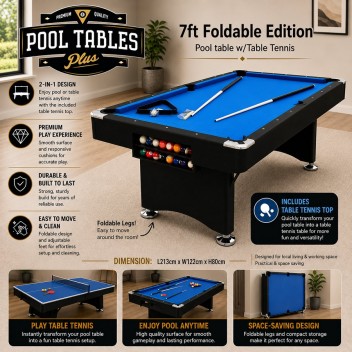 7ft Foldable Pool Table & Table Tennis Top (BLUE CLOTH)