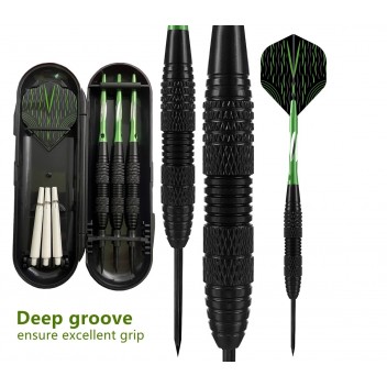 GDarts Steel Tip Steel Shaft 3pcs Set (Metallic Green & Black Barrel)
