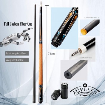 58" Konllen Carbon Fiber Pool Cue with Geninue Leather Grip
