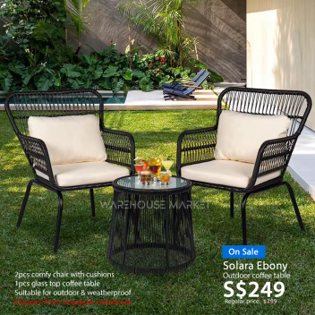 Solara Ebony Outdoor Coffee Table Set (2+1)